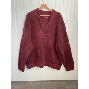 Barefoot Dreams CozyChic Shearling Sweater Size 3XL Red Sherpa Quarter Zip